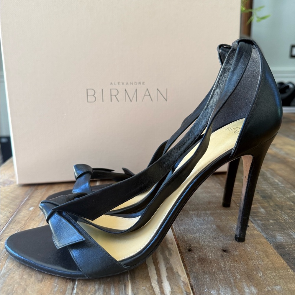 Alexandre Birman Black Clarita Strappy Leather High Heels with Bow Detail